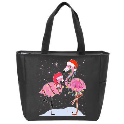 Cute Christmas Festive Flamingos Zip Tote Bag