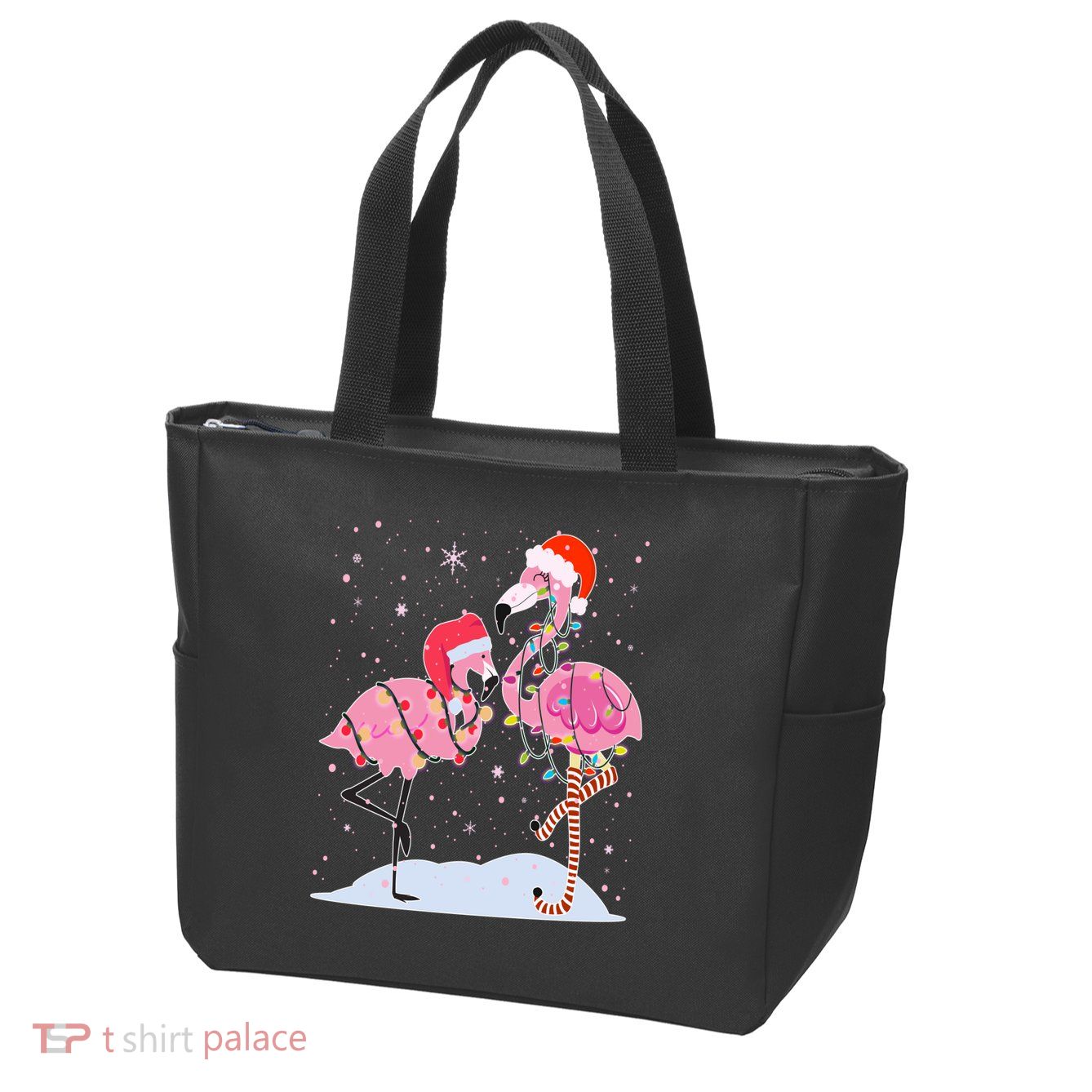 Cute Christmas Festive Flamingos Zip Tote Bag