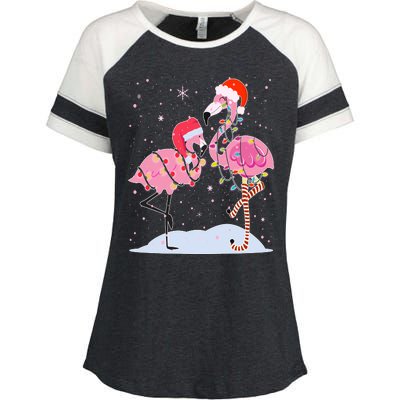 Cute Christmas Festive Flamingos Enza Ladies Jersey Colorblock Tee