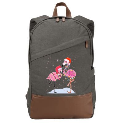 Cute Christmas Festive Flamingos Cotton Canvas Backpack