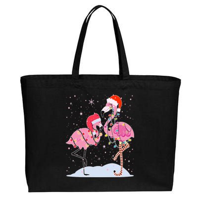 Cute Christmas Festive Flamingos Cotton Canvas Jumbo Tote