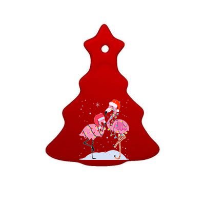 Cute Christmas Festive Flamingos Ceramic Tree Ornament