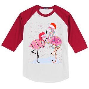 Cute Christmas Festive Flamingos Kids Colorblock Raglan Jersey