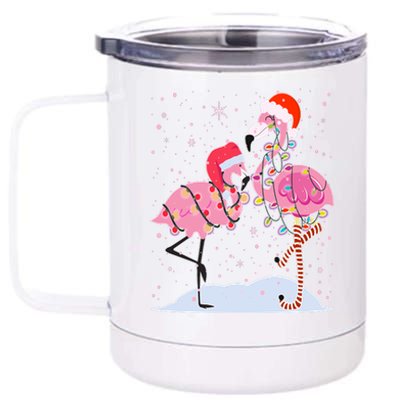 Cute Christmas Festive Flamingos 12 oz Stainless Steel Tumbler Cup