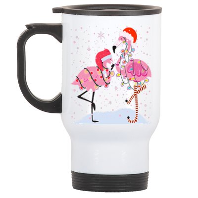 Cute Christmas Festive Flamingos Stainless Steel Travel Mug