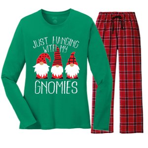 Cute Christmas Just Hanging With My Gnomies Women's Long Sleeve Flannel Pajama Set 