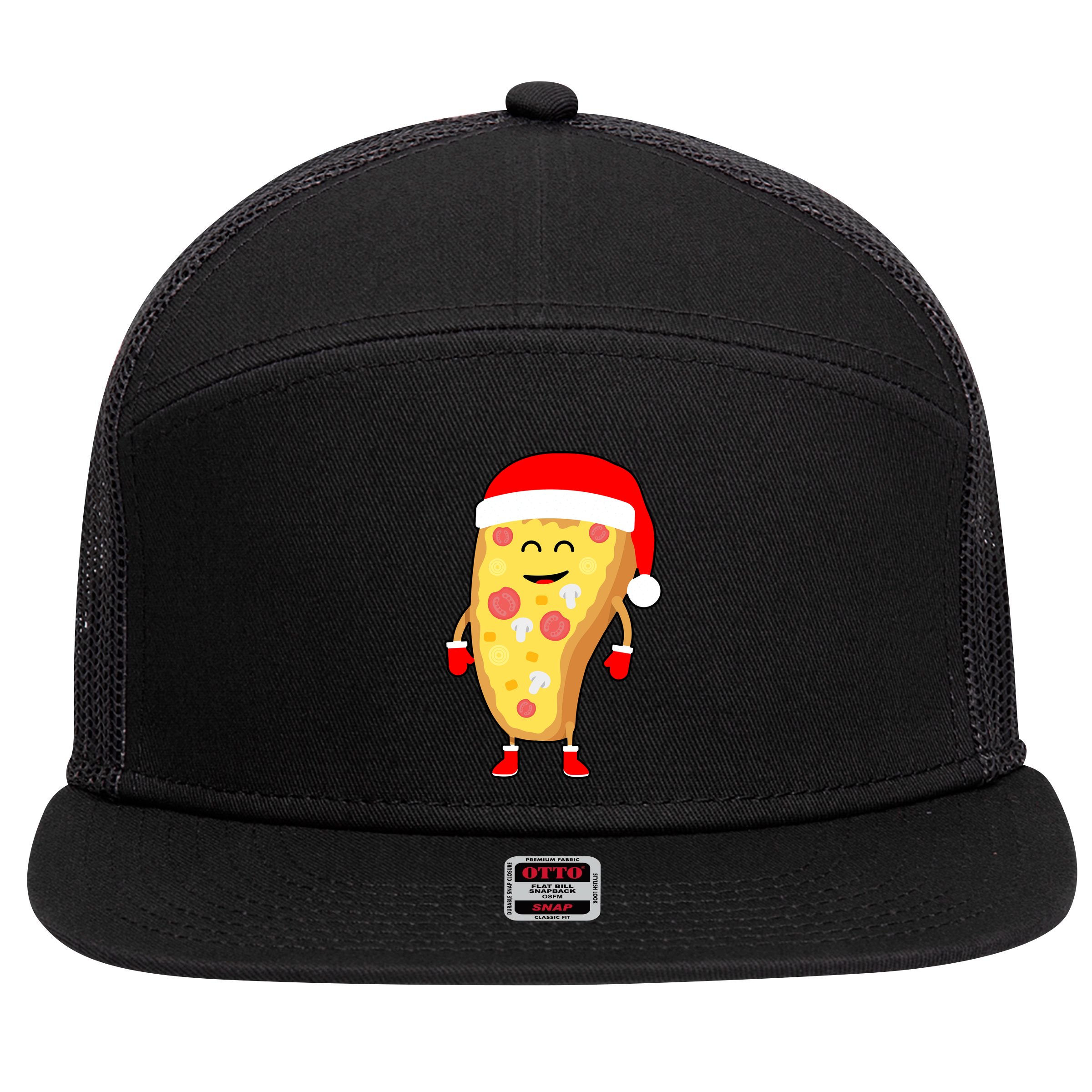 Cute Christmas Pizza Guy 7 Panel Mesh Trucker Snapback Hat