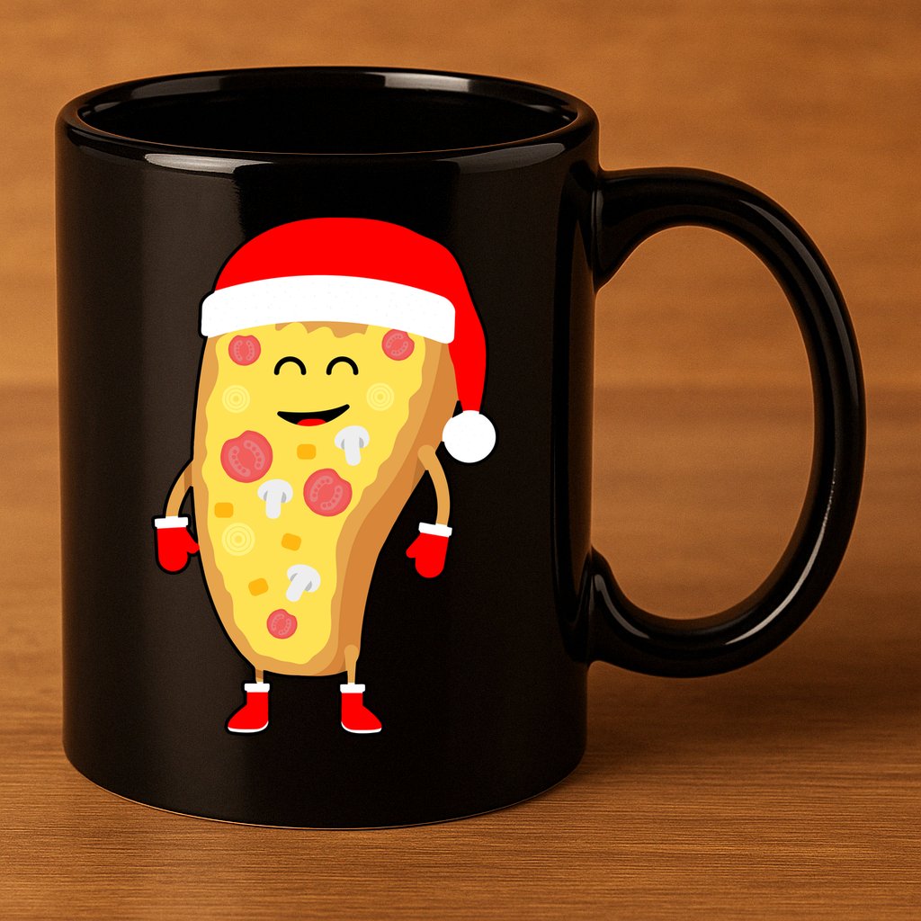Cute Christmas Pizza Guy 11oz C Handle Ceramic Mug