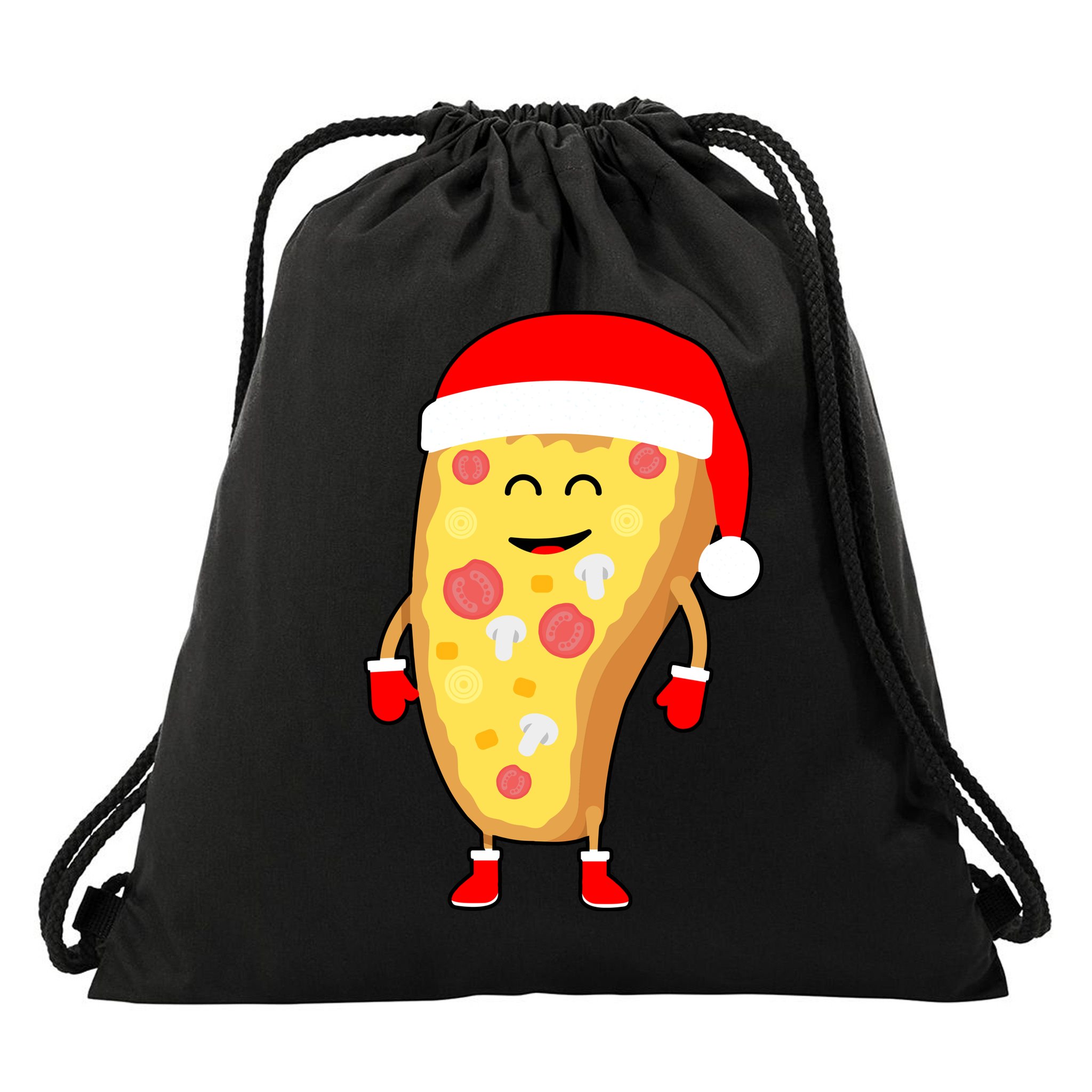 Cute Christmas Pizza Guy Drawstring Bag
