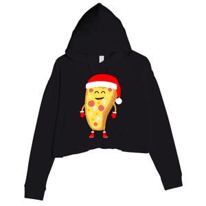 Cute Christmas Pizza Guy Crop Fleece Hoodie