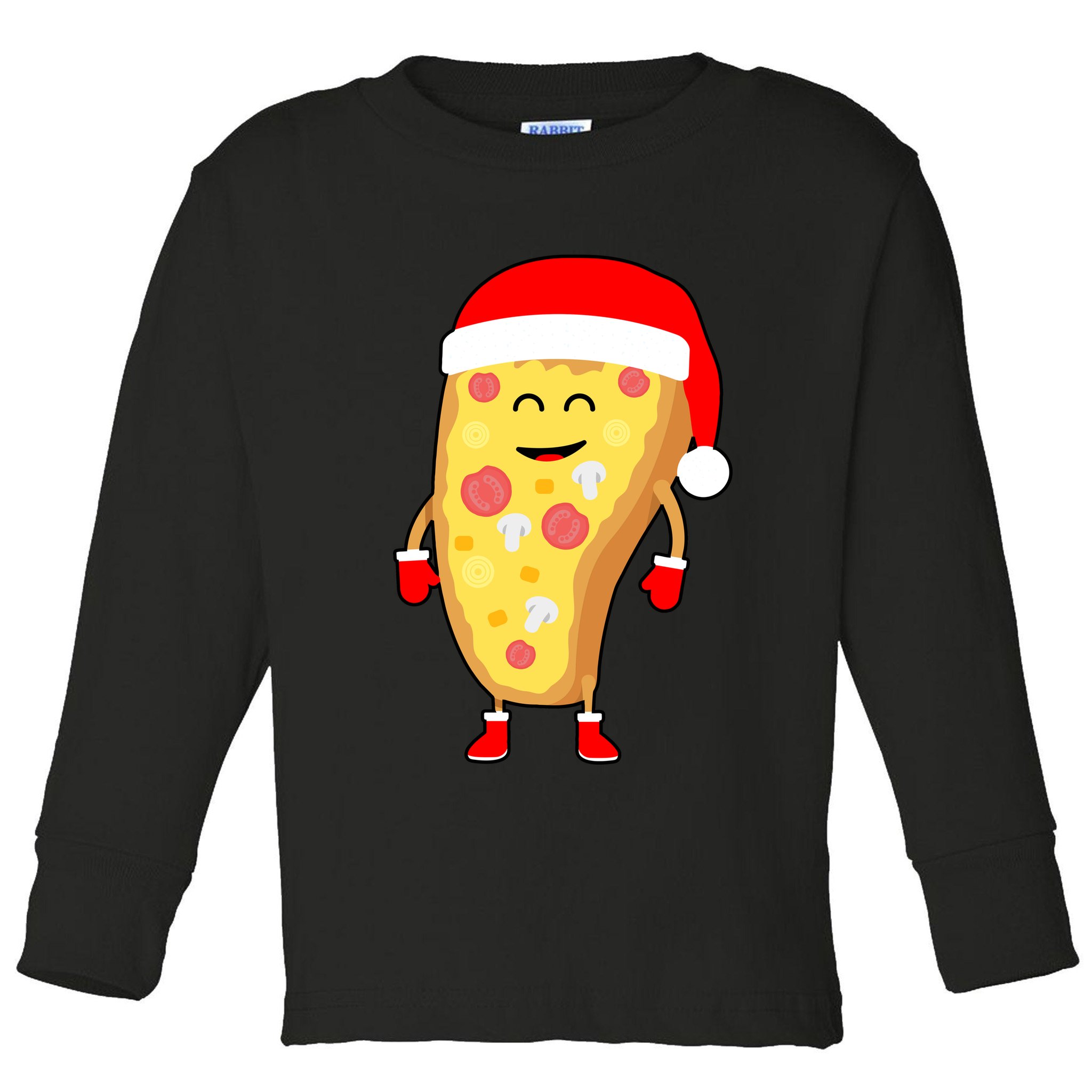 Cute Christmas Pizza Guy Toddler Long Sleeve Shirt