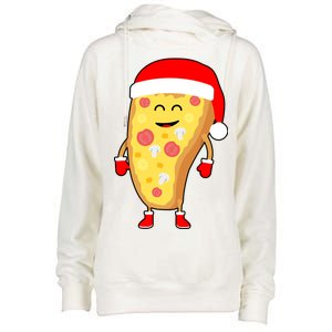 Cute Christmas Pizza Guy Womens Funnel Neck Pullover Hood