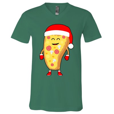 Cute Christmas Pizza Guy V-Neck T-Shirt