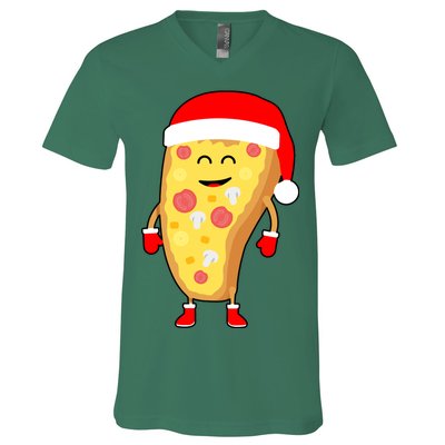 Cute Christmas Pizza Guy V-Neck T-Shirt