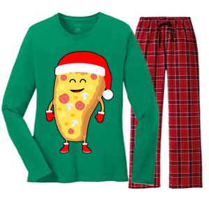 Cute Christmas Pizza Guy Women's Long Sleeve Flannel Pajama Set 