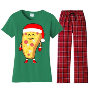 Cute Christmas Pizza Guy Women's Flannel Pajama Set