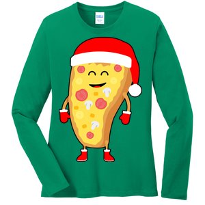 Cute Christmas Pizza Guy Ladies Long Sleeve Shirt