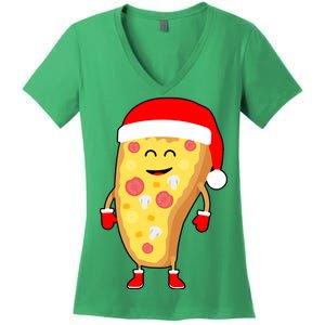 Cute Christmas Pizza Guy Women's V-Neck T-Shirt