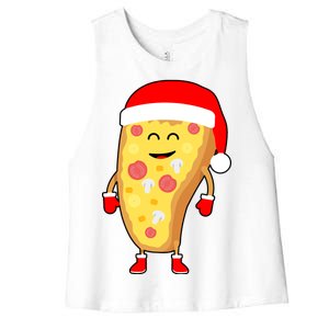 Cute Christmas Pizza Guy Women's Racerback Cropped Tank