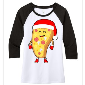 Cute Christmas Pizza Guy Women's Tri-Blend 3/4-Sleeve Raglan Shirt