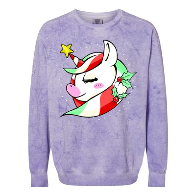 Cute Christmas Unicorn Star Mistletoe Colorblast Crewneck Sweatshirt