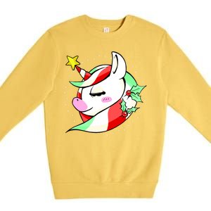 Cute Christmas Unicorn Star Mistletoe Premium Crewneck Sweatshirt