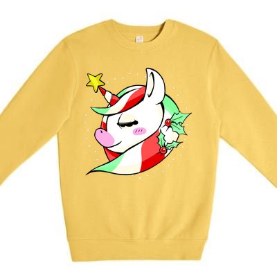 Cute Christmas Unicorn Star Mistletoe Premium Crewneck Sweatshirt