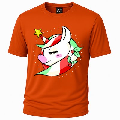 Cute Christmas Unicorn Star Mistletoe Cooling Performance Crew T-Shirt