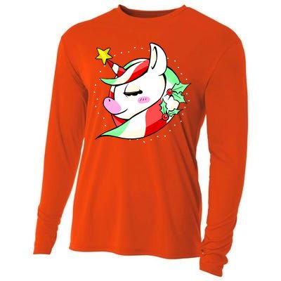 Cute Christmas Unicorn Star Mistletoe Cooling Performance Long Sleeve Crew