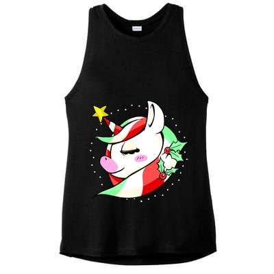 Cute Christmas Unicorn Star Mistletoe Ladies PosiCharge Tri-Blend Wicking Tank