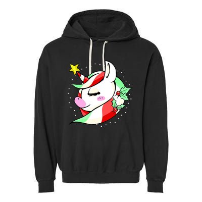 Cute Christmas Unicorn Star Mistletoe Garment-Dyed Fleece Hoodie