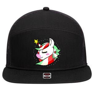 Cute Christmas Unicorn Star Mistletoe 7 Panel Mesh Trucker Snapback Hat