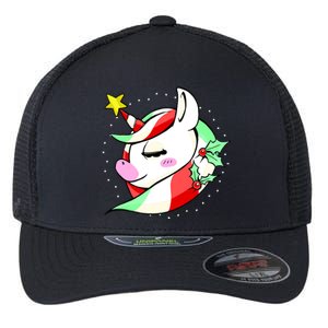 Cute Christmas Unicorn Star Mistletoe Flexfit Unipanel Trucker Cap