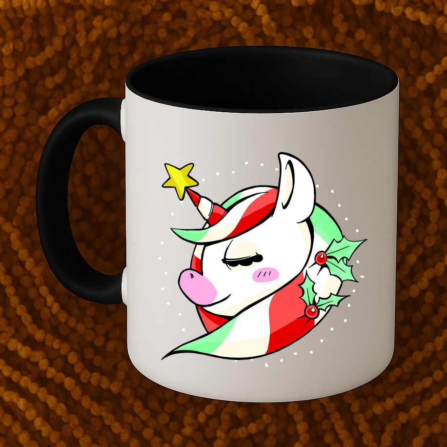 Cute Christmas Unicorn Star Mistletoe Mug