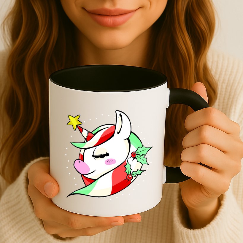 Cute Christmas Unicorn Star Mistletoe Mug