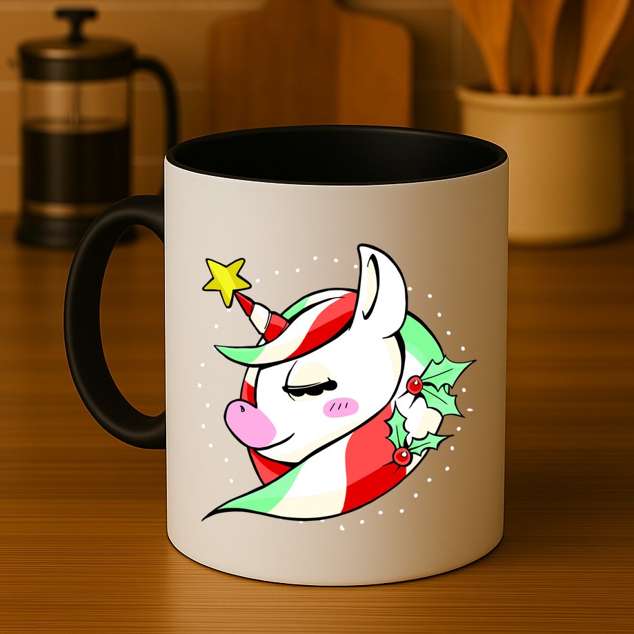 Cute Christmas Unicorn Star Mistletoe Mug