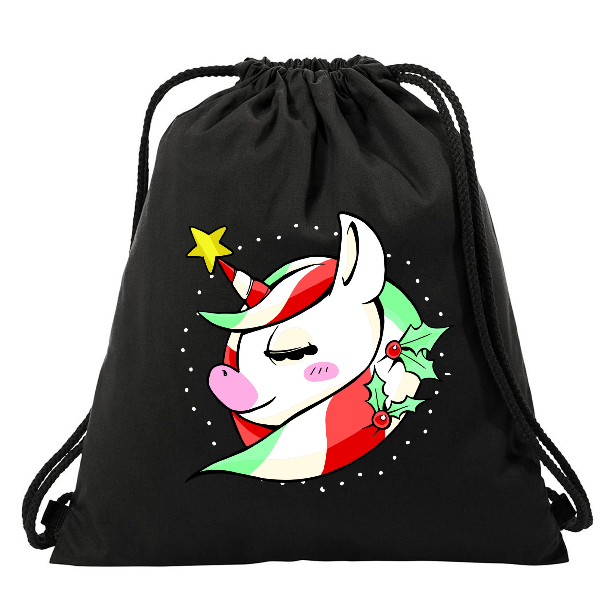 Cute Christmas Unicorn Star Mistletoe Drawstring Bag