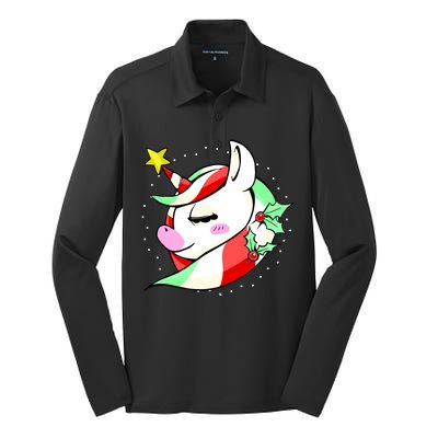 Cute Christmas Unicorn Star Mistletoe Silk Touch Performance Long Sleeve Polo