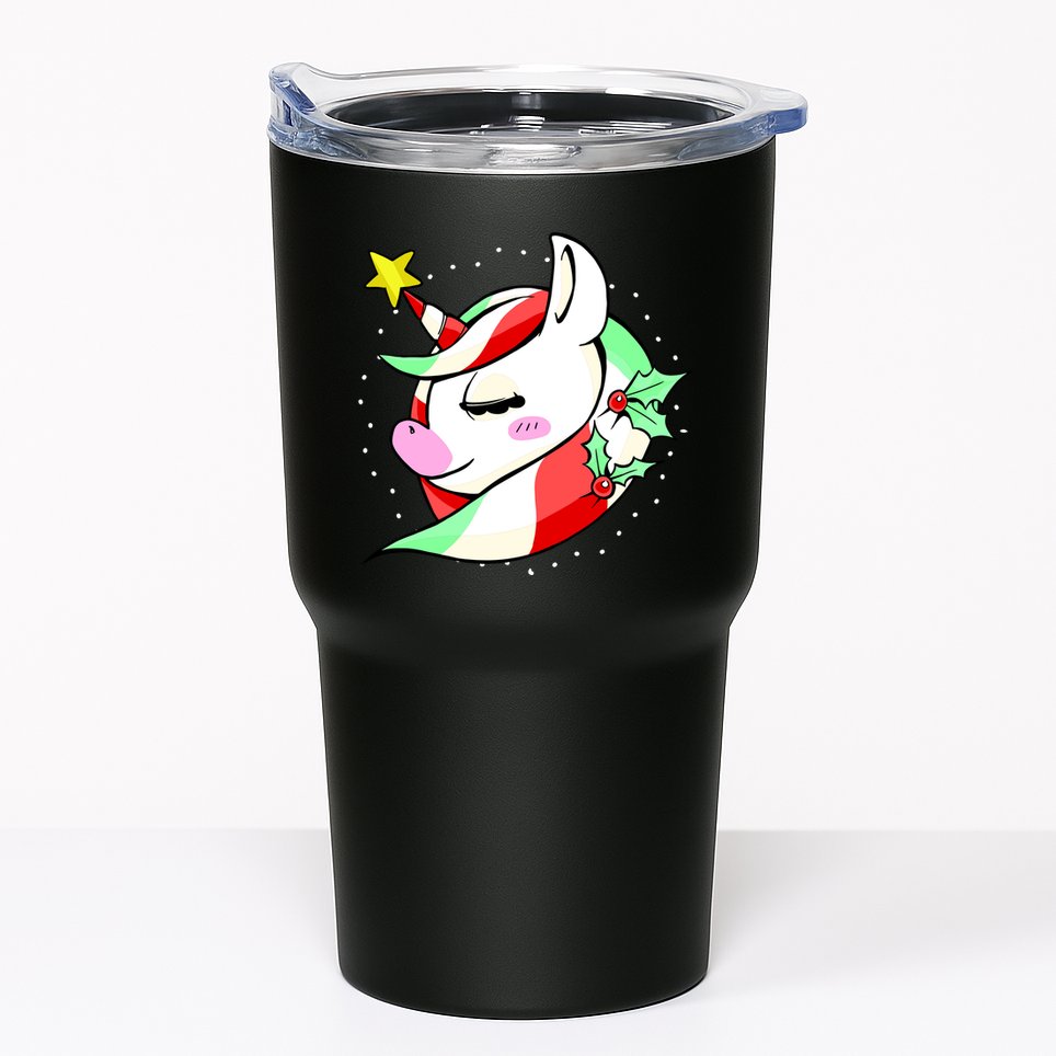 Cute Christmas Unicorn Star Mistletoe Tumbler