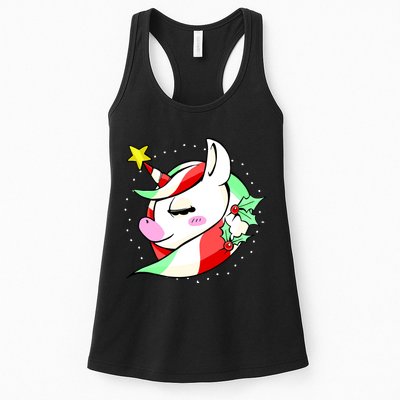 Cute Christmas Unicorn Star Mistletoe Womens Tank Top