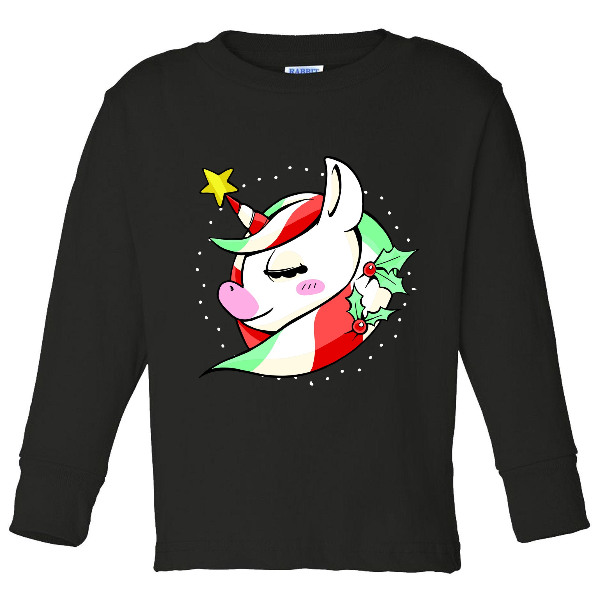 Cute Christmas Unicorn Star Mistletoe Toddler Long Sleeve Shirt