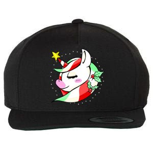 Cute Christmas Unicorn Star Mistletoe Wool Snapback Cap