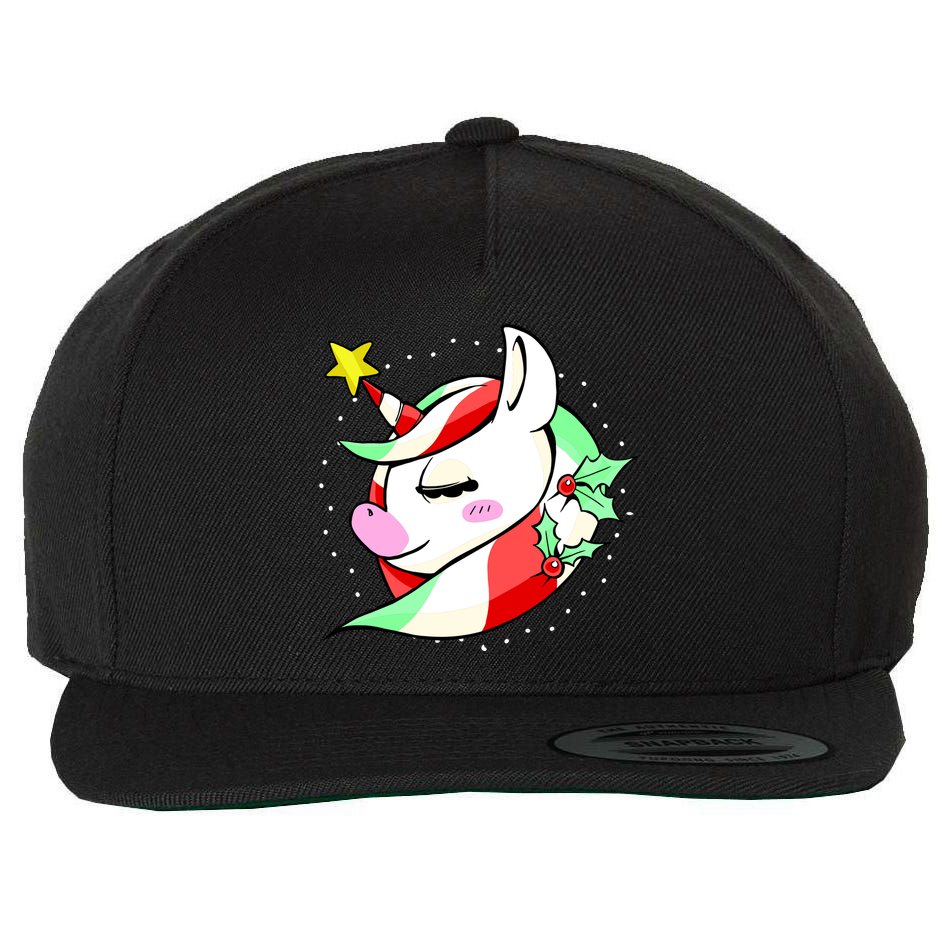 Cute Christmas Unicorn Star Mistletoe Wool Snapback Cap