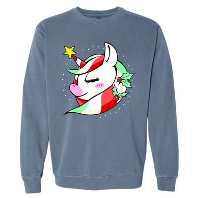 Cute Christmas Unicorn Star Mistletoe Garment-Dyed Sweatshirt