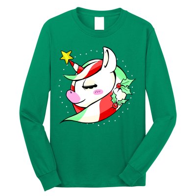 Cute Christmas Unicorn Star Mistletoe Long Sleeve Shirt