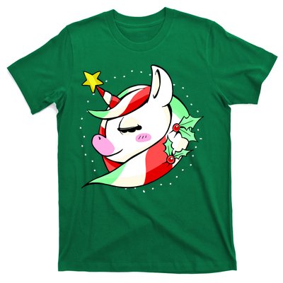 Cute Christmas Unicorn Star Mistletoe T-Shirt