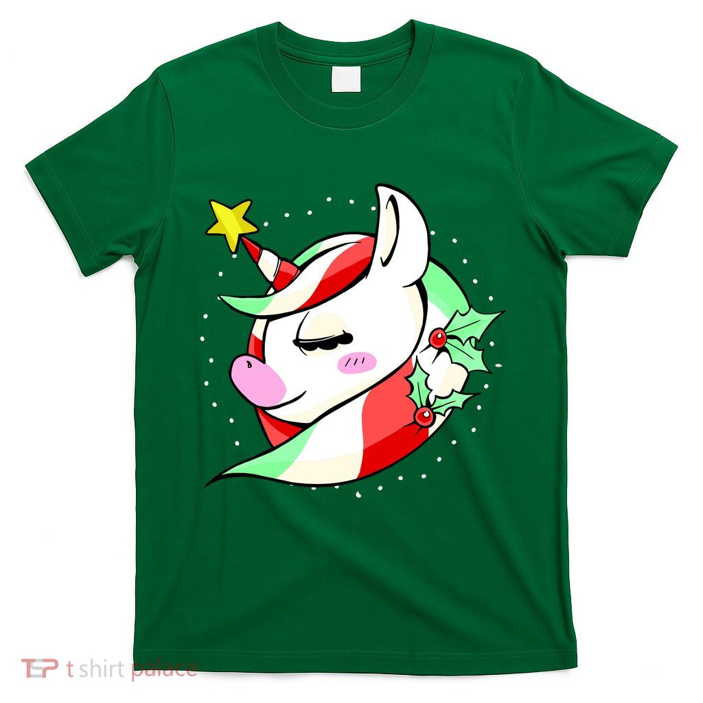 Cute Christmas Unicorn Star Mistletoe T-Shirt