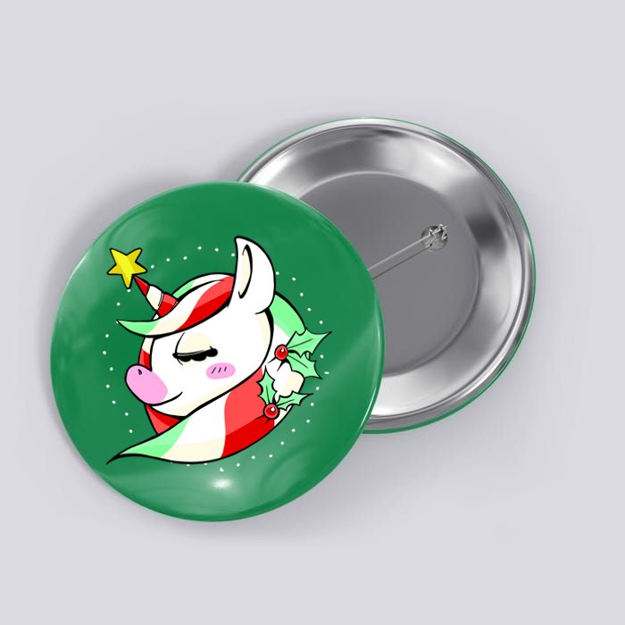 Cute Christmas Unicorn Star Mistletoe Button