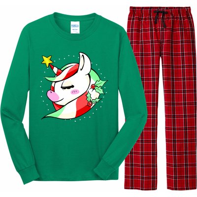 Cute Christmas Unicorn Star Mistletoe Long Sleeve Pajama Set