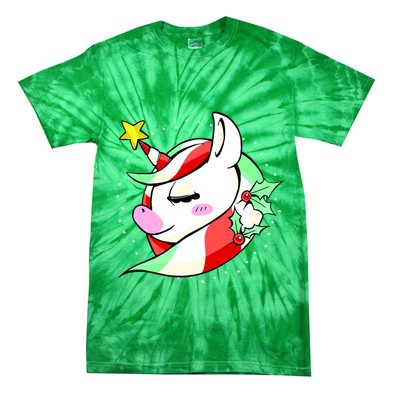 Cute Christmas Unicorn Star Mistletoe Tie-Dye T-Shirt